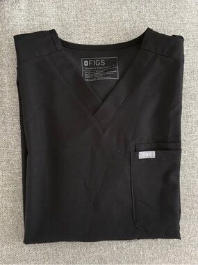 Figs Black V-Neck Medical Scrubs Top